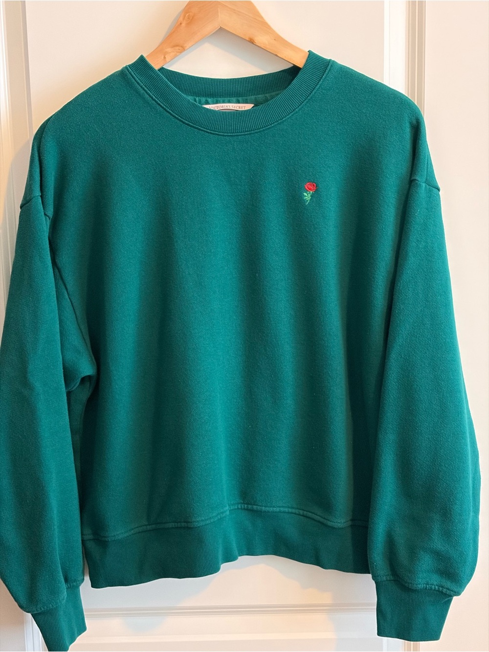 Victoria's Secret Green Crewneck Sweater with Rose Embroidery